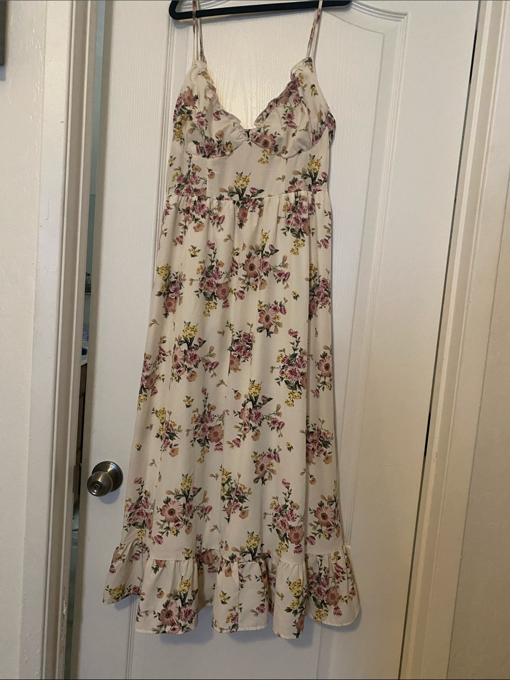 Floral Cream midi/Maxi Slip Dress with Ruffle Hem